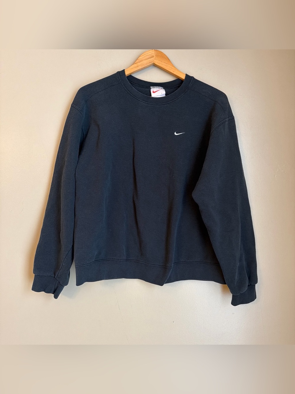 Vintage Nike Sweatshirt Black LCrewneck Embroidered Swoosh Pullover 90s Made USA